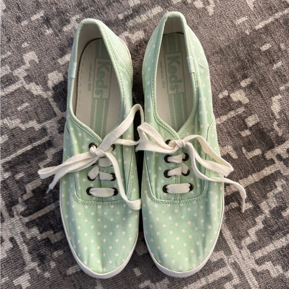 Keds Light Green Off White Polka Dot Lace-Up Shoes